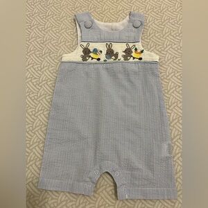 Easter smocked seersucker romper by Mudpie Baby size 0-6 months